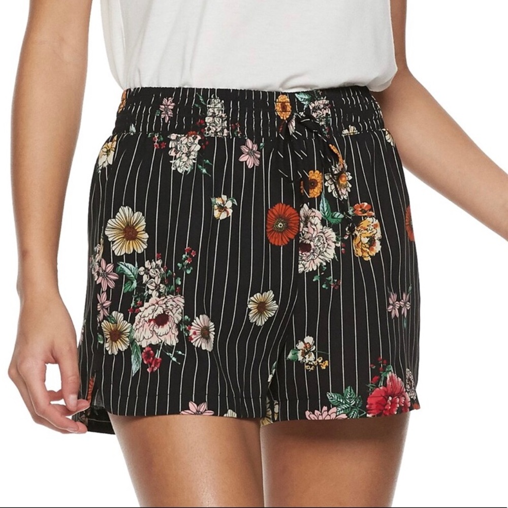 Black Floral Shorts